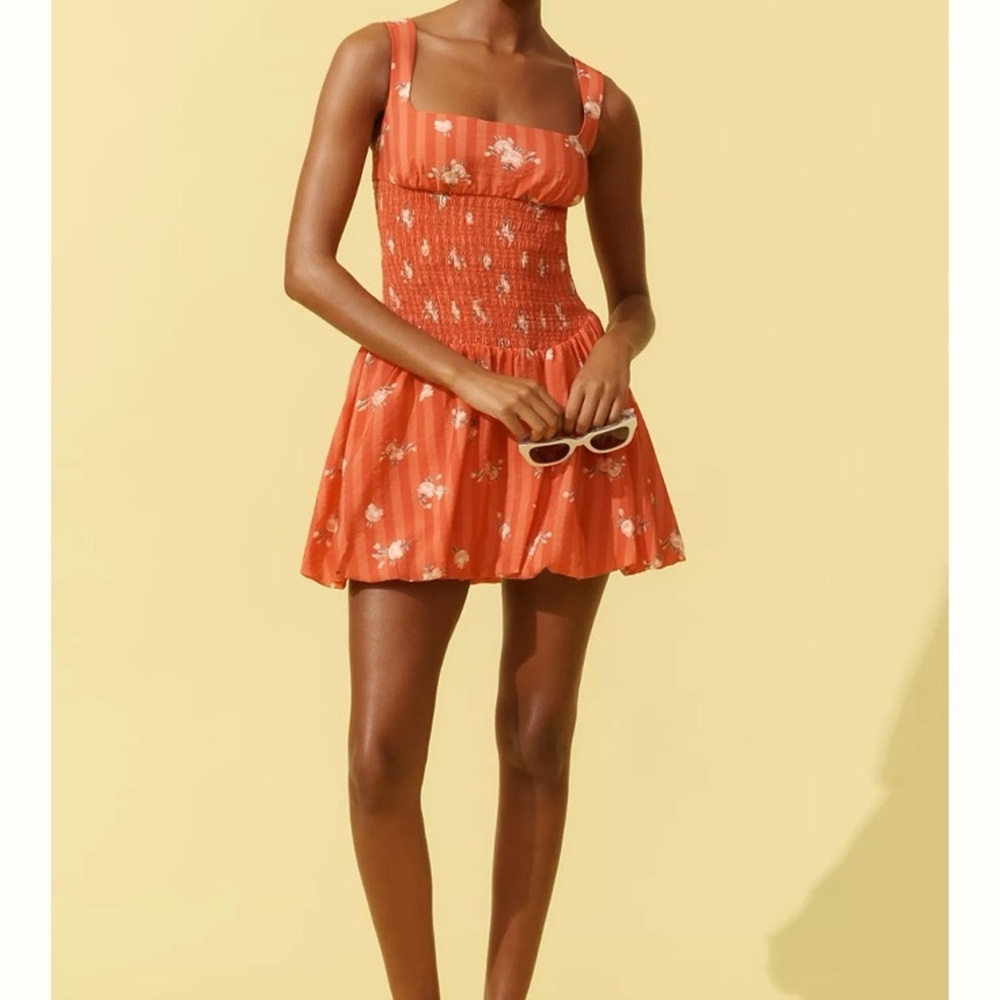 Anthropologie Rust Orange Floral Mini Dress